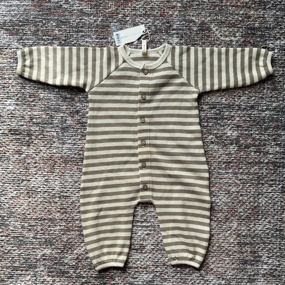 Quincy Mae Spruce and Cream Striped Onesie